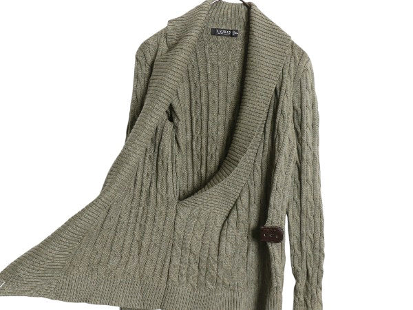 新品 ブラックレーベル ラルフローレン ケーブル ニット カシュクール レディース S ショールカラー カーディガン ポロ セーター コットン