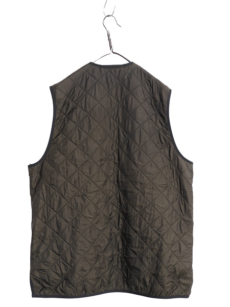 バブアー 中綿 ナイロン キルティング ベスト メンズ L / 古着 3ワラント 裏 フリース フルジップ ライナー 重ね着 前開き 無地 オリーブ