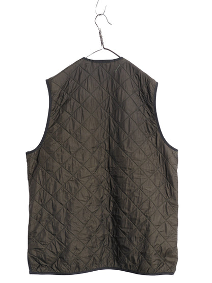 バブアー 中綿 ナイロン キルティング ベスト メンズ L / 古着 3ワラント 裏 フリース フルジップ ライナー 重ね着 前開き 無地 オリーブ