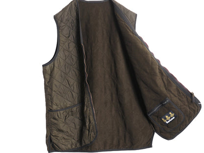 バブアー 中綿 ナイロン キルティング ベスト メンズ L / 古着 3ワラント 裏 フリース フルジップ ライナー 重ね着 前開き 無地 オリーブ