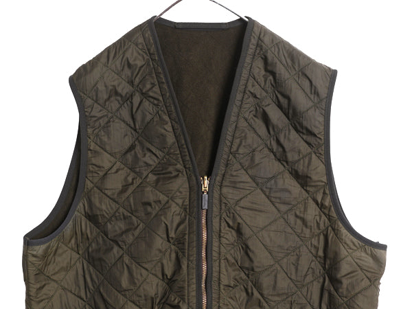 バブアー 中綿 ナイロン キルティング ベスト メンズ L / 古着 3ワラント 裏 フリース フルジップ ライナー 重ね着 前開き 無地 オリーブ
