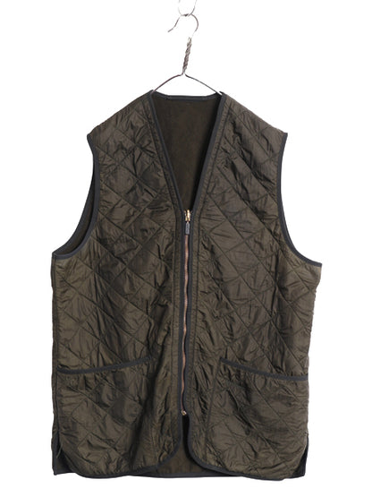 バブアー 中綿 ナイロン キルティング ベスト メンズ L / 古着 3ワラント 裏 フリース フルジップ ライナー 重ね着 前開き 無地 オリーブ