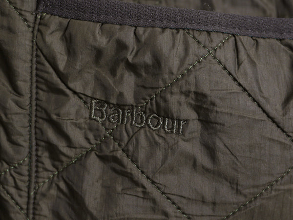 バブアー 中綿 ナイロン キルティング ベスト メンズ L / 古着 3ワラント 裏 フリース フルジップ ライナー 重ね着 前開き 無地 オリーブ