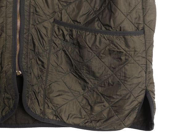 バブアー 中綿 ナイロン キルティング ベスト メンズ L / 古着 3ワラント 裏 フリース フルジップ ライナー 重ね着 前開き 無地 オリーブ