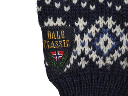 ノルウェー製 DALE OF NORWAY ノルディック ニット カーディガン レディース S / ウール セーター 前開き 羽織り バーズアイ 総柄 ネイビー