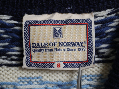 ノルウェー製 DALE OF NORWAY ノルディック ニット カーディガン レディース S / ウール セーター 前開き 羽織り バーズアイ 総柄 ネイビー