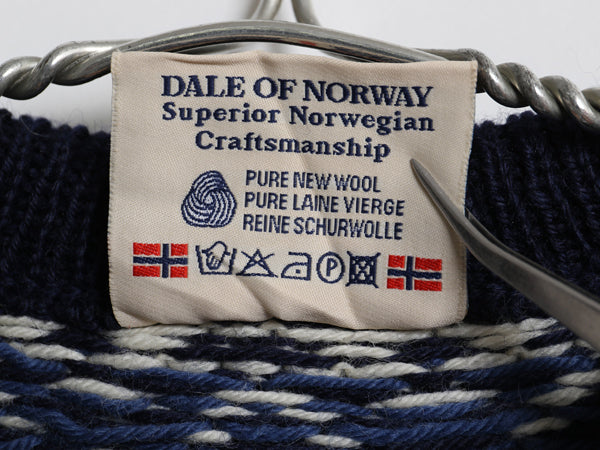 ノルウェー製 DALE OF NORWAY ノルディック ニット カーディガン レディース S / ウール セーター 前開き 羽織り バーズアイ 総柄 ネイビー