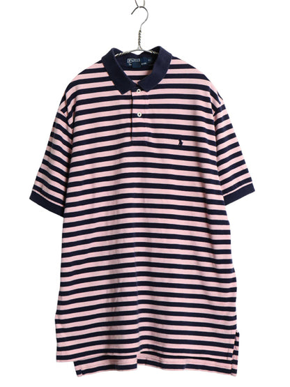 00s ポロ ラルフローレン ボーダー 鹿の子 半袖 ポロシャツ メンズ XL オールド 半袖シャツ コットン ワンポイント 大きいサイズ ツートン