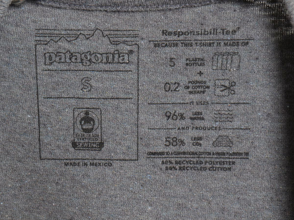 パタゴニア 両面 プリント 長袖 Tシャツ レディース S アウトドア ロンT ロングスリーブ P6 バックプリント ボックスロゴ カットソー 濃灰