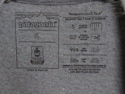 パタゴニア 両面 プリント 長袖 Tシャツ レディース S アウトドア ロンT ロングスリーブ P6 バックプリント ボックスロゴ カットソー 濃灰