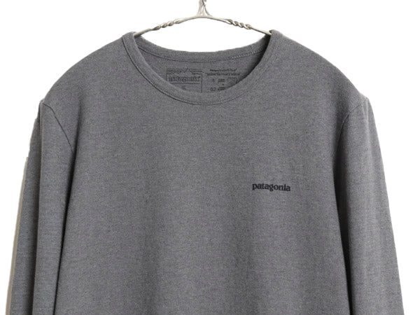 パタゴニア 両面 プリント 長袖 Tシャツ レディース S アウトドア ロンT ロングスリーブ P6 バックプリント ボックスロゴ カットソー 濃灰