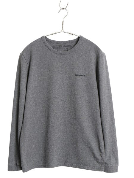 パタゴニア 両面 プリント 長袖 Tシャツ レディース S アウトドア ロンT ロングスリーブ P6 バックプリント ボックスロゴ カットソー 濃灰