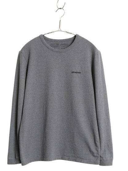 パタゴニア 両面 プリント 長袖 Tシャツ レディース S アウトドア ロンT ロングスリーブ P6 バックプリント ボックスロゴ カットソー 濃灰