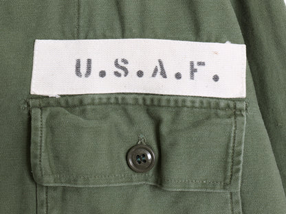 60's 米軍実物 US AIR FORCE コットン サテン ユーティリティ シャツ XL 程/ ヴィンテージ 1st 後期 筒袖 ミリタリー 軍物 アーミー OG107