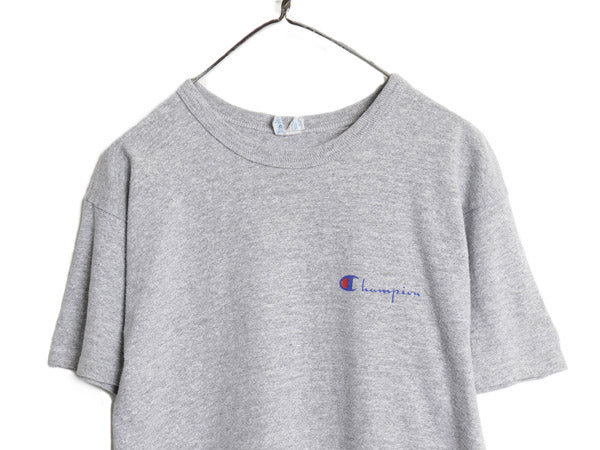 80s USA製 チャンピオン スクリプト ロゴ プリント 半袖 Tシャツ メンズ L ヴィンテージ 88 12 シングルステッチ 目付き ワンポイント 杢灰