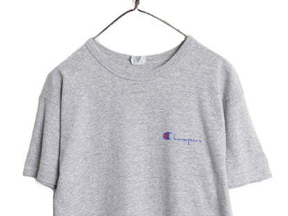 80s USA製 チャンピオン スクリプト ロゴ プリント 半袖 Tシャツ メンズ L ヴィンテージ 88 12 シングルステッチ 目付き ワンポイント 杢灰