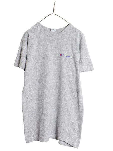 80s USA製 チャンピオン スクリプト ロゴ プリント 半袖 Tシャツ メンズ L ヴィンテージ 88 12 シングルステッチ 目付き ワンポイント 杢灰