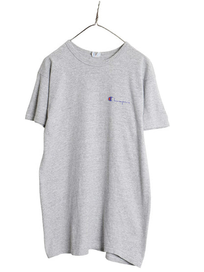 80s USA製 チャンピオン スクリプト ロゴ プリント 半袖 Tシャツ メンズ L ヴィンテージ 88 12 シングルステッチ 目付き ワンポイント 杢灰