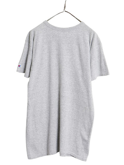 80s USA製 チャンピオン スクリプト ロゴ プリント 半袖 Tシャツ メンズ L ヴィンテージ 88 12 シングルステッチ 目付き ワンポイント 杢灰