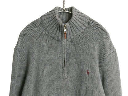 00s ポロ ラルフローレン ハーフジップ コットン ニット セーター メンズ XL オールド ハイネック リブ編み ワンポイント 大きいサイズ 灰