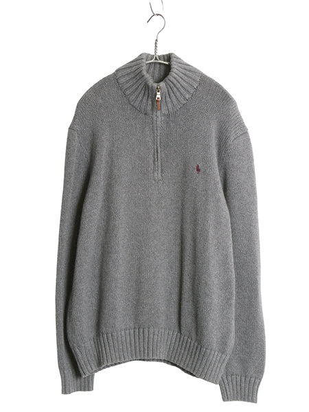00s ポロ ラルフローレン ハーフジップ コットン ニット セーター メンズ XL オールド ハイネック リブ編み ワンポイント 大きいサイズ 灰