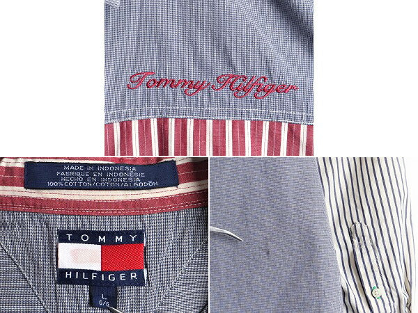 90s ■ トミーヒルフィガー クレイジー 切替 長袖 ボタンダウン シャツ ( メンズ L ) 古着 90年代 オールド TOMMY HILFIGER 長袖シャツ