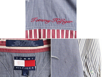 90s ■ トミーヒルフィガー クレイジー 切替 長袖 ボタンダウン シャツ ( メンズ L ) 古着 90年代 オールド TOMMY HILFIGER 長袖シャツ