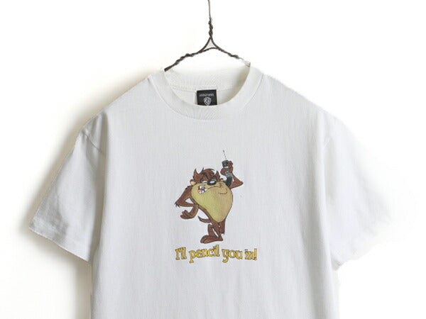 90s ■ ワーナー タズマニアンデビル プリント 半袖 Tシャツ ( メンズ レディース M ) 古着 90年代 ルーニー テューンズ キャラクター 白