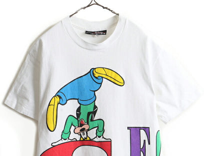 90s USA製 ■ ディズニー オフィシャル グーフィー 大判 プリント 半袖 Tシャツ ( メンズ レディース M 程) 古着 90年代 キャラクター 白