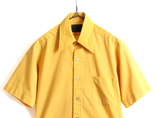 70s ビンテージ ■ シアーズ ポケット付き 半袖 シャツ ( 14 1/2 メンズ S 程) 古着 70年代 SEARS 無地 ポケット付き マスタード イエロー