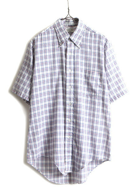 60s 70s ビンテージ ■ ANDOVER チェック 3点留め ボタンダウン 半袖 シャツ ( メンズ M ) 古着 60年代 70年代 ポケット付き 半袖シャツ