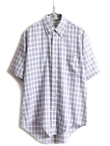 60s 70s ビンテージ ■ ANDOVER チェック 3点留め ボタンダウン 半袖 シャツ ( メンズ M ) 古着 60年代 70年代 ポケット付き 半袖シャツ