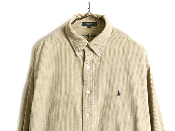 大きいサイズ XL ■ ラルフローレン ポニー刺繍 コーデュロイ 長袖 ボタンダウン シャツ ( メンズ ) 古着 POLO ポロ 長袖シャツ 太畝 細畝