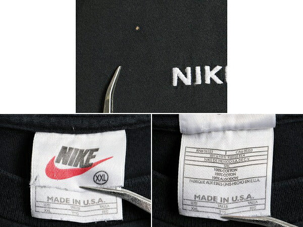 90s USA製 大きいサイズ XXL 人気 黒 ■ NIKE ナイキ バスケットボール ロゴ刺繍 半袖 Tシャツ ( メンズ ) 90年代 オールド ロゴT バスケ
