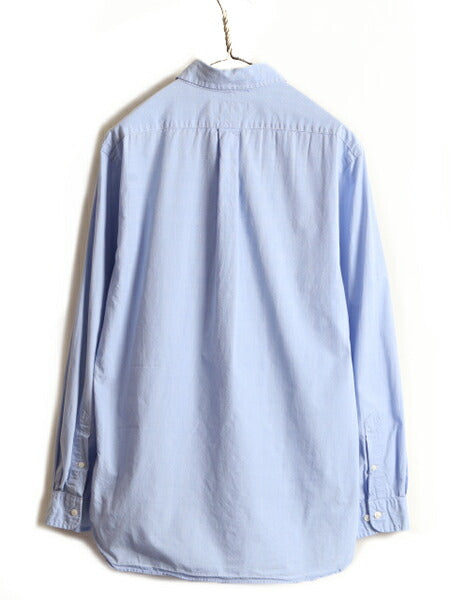 ■ ラルフローレン マチ付き チェック 長袖 ボタンダウン シャツ ( 16 1/2 メンズ M 程) 古着 POLO ポロ スリムフィット 長袖シャツ 薄青