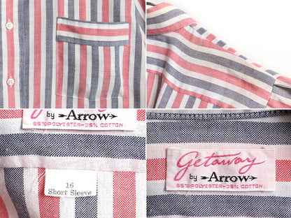 70s USA製 ■ ARROW アロー マルチカラー ストライプ 半袖 シャツ ( 16 メンズ L 程) 古着 アメリカ製 ビンテージ 半袖シャツ ポケット付き