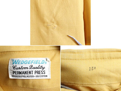 70s USA製 ビンテージ ■ WEDGEFIELD ポケット付き 無地 半袖 シャツ ( 15 1/2 メンズ M 程) 古着 70年代 アメリカ製 半袖シャツ 黄色 薄手
