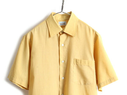 70s USA製 ビンテージ ■ WEDGEFIELD ポケット付き 無地 半袖 シャツ ( 15 1/2 メンズ M 程) 古着 70年代 アメリカ製 半袖シャツ 黄色 薄手