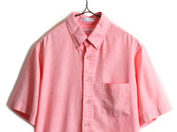 80s USA製 ■ Canniffe ポケット付き 無地 半袖 ボタンダウン シャツ ( メンズ L ) 古着 80年代 アメリカ製 ビンテージ 半袖シャツ ピンク