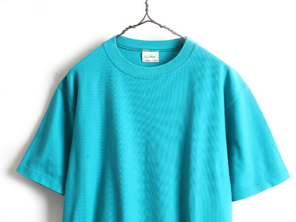 90s オールド ■ エルエルビーン 無地 鹿の子 半袖 Tシャツ メンズ M 程/ 古着 90年代 LLBEAN LLビーン DOUBLE L SHIRT ターコイズ ブルー
