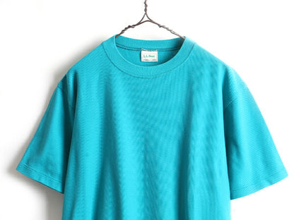 90s オールド ■ エルエルビーン 無地 鹿の子 半袖 Tシャツ メンズ M 程/ 古着 90年代 LLBEAN LLビーン DOUBLE L SHIRT ターコイズ ブルー