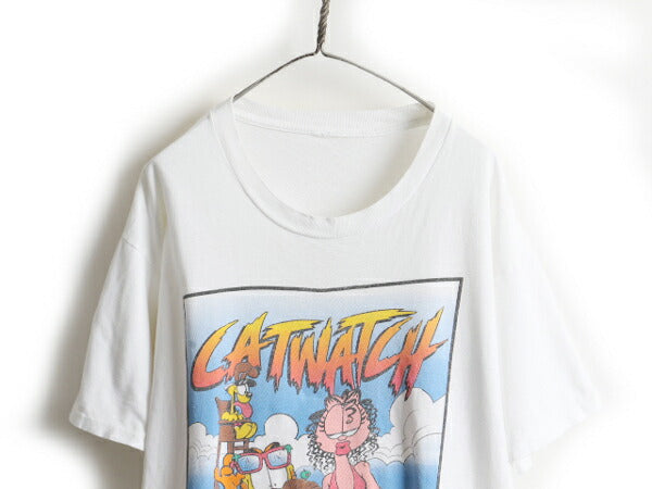 90s ■ ガーフィールド オフィシャル プリント 半袖 Tシャツ ( メンズ レディース XL 程) 古着 90年代 オールド GARFIELD キャラクター 白