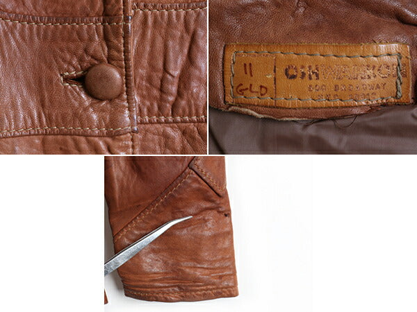 70's ビンテージ ■ OSHWAHKON オシュワコン 本革 レザー ジャケット ( レディース S 程) 古着 ライナー付き 革ジャン ブラウン テーラード