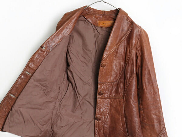 70's ビンテージ ■ OSHWAHKON オシュワコン 本革 レザー ジャケット ( レディース S 程) 古着 ライナー付き 革ジャン ブラウン テーラード