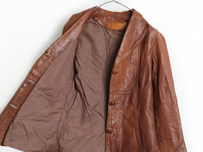 70's ビンテージ ■ OSHWAHKON オシュワコン 本革 レザー ジャケット ( レディース S 程) 古着 ライナー付き 革ジャン ブラウン テーラード