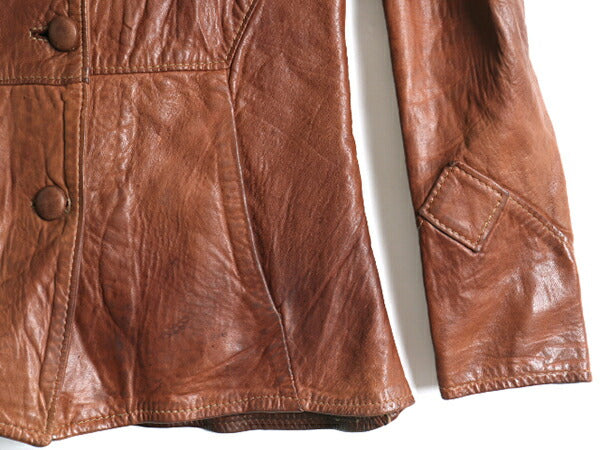 70's ビンテージ ■ OSHWAHKON オシュワコン 本革 レザー ジャケット ( レディース S 程) 古着 ライナー付き 革ジャン ブラウン テーラード