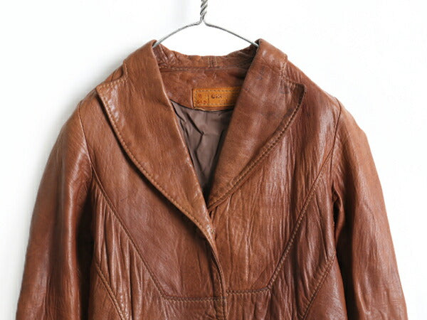 70's ビンテージ ■ OSHWAHKON オシュワコン 本革 レザー ジャケット ( レディース S 程) 古着 ライナー付き 革ジャン ブラウン テーラード