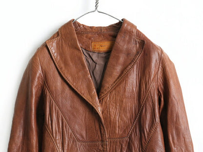 70's ビンテージ ■ OSHWAHKON オシュワコン 本革 レザー ジャケット ( レディース S 程) 古着 ライナー付き 革ジャン ブラウン テーラード