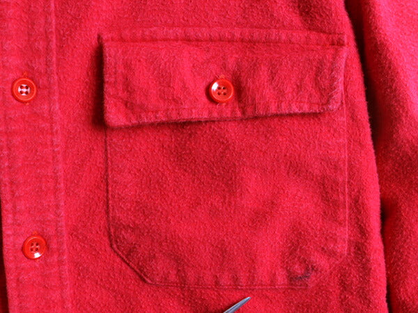 60's 70's 筆記体タグ ■ LLBEAN エルエルビーン コットン シャモア クロス 長袖 シャツ ( 15 1/2 メンズ M 程) 古着 ネルシャツ ネル 赤