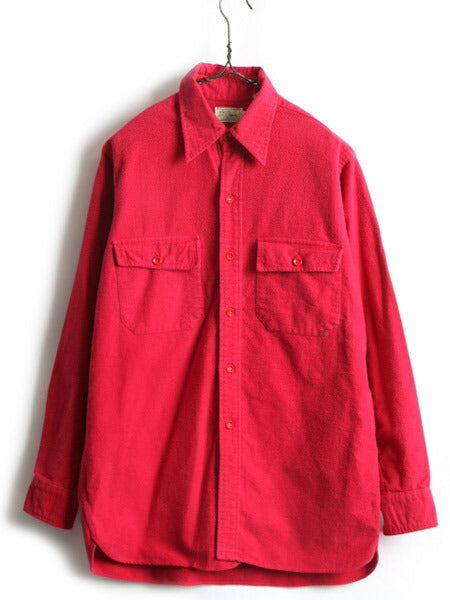 60's 70's 筆記体タグ ■ LLBEAN エルエルビーン コットン シャモア クロス 長袖 シャツ ( 15 1/2 メンズ M 程) 古着 ネルシャツ ネル 赤